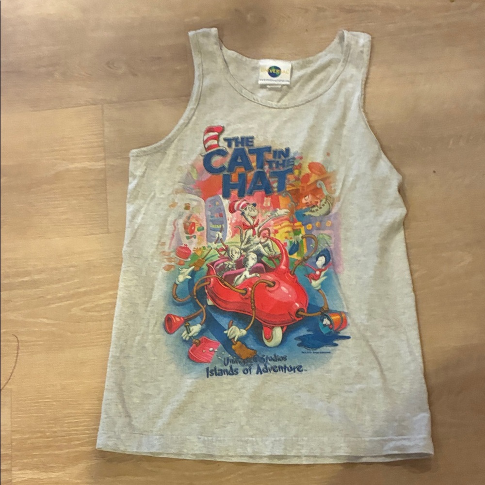 Womens Universal Gray Cat in the Hat Playful Tank Top Size S Worn 1x